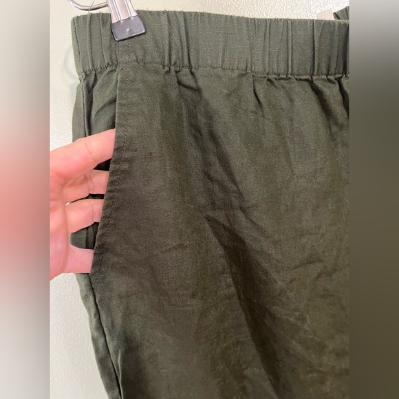 Eileen Fisher Organic Linen Olive Green Wide-Leg PPull On Crop Pants Pockets L - Picture 6 of 12